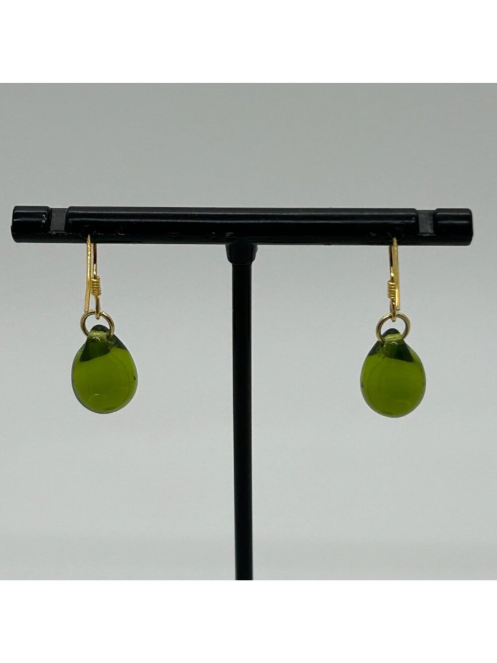 Handmade Green Teardrop Glass Earrings With Sterling Silver Wire Hooks For Women - Picture 8 of 15